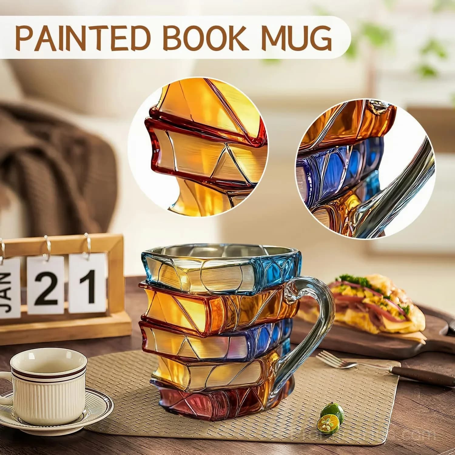 3D Painted Book Glass Coffee Mug, Book Lover Cup, Style A - View 4