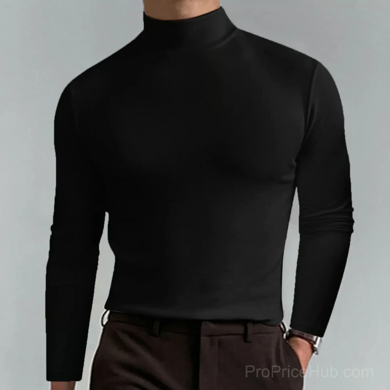 Men's High Neck Slim Fit Stretch T-Shirt, White, Small - View 3