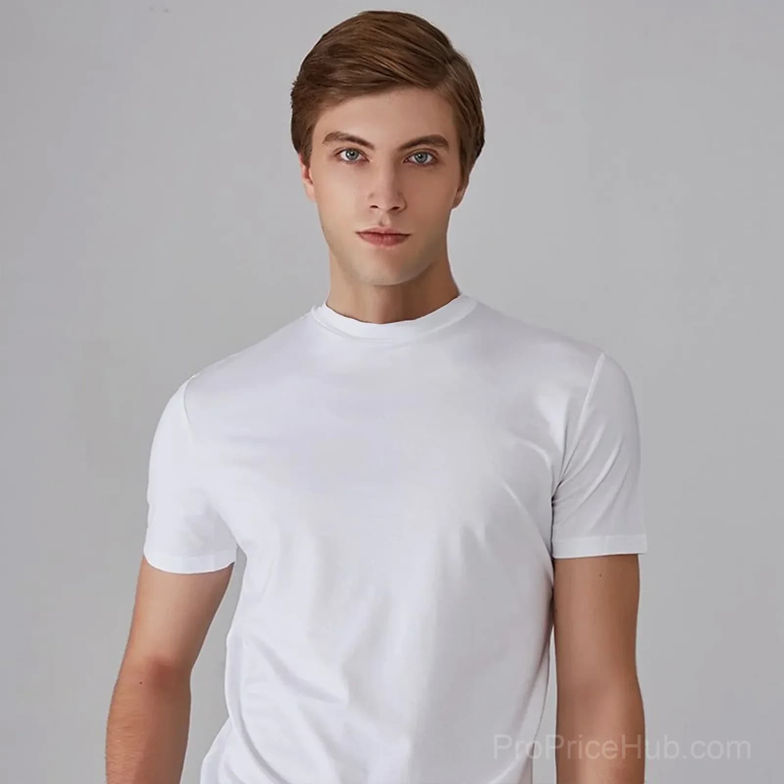 Men’s High Neck Slim Fit T-Shirt, White, Size S - Main