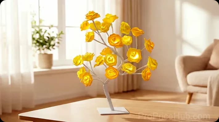 Rose Flower Tree Night Light, Multicolor with Black Base - View 12