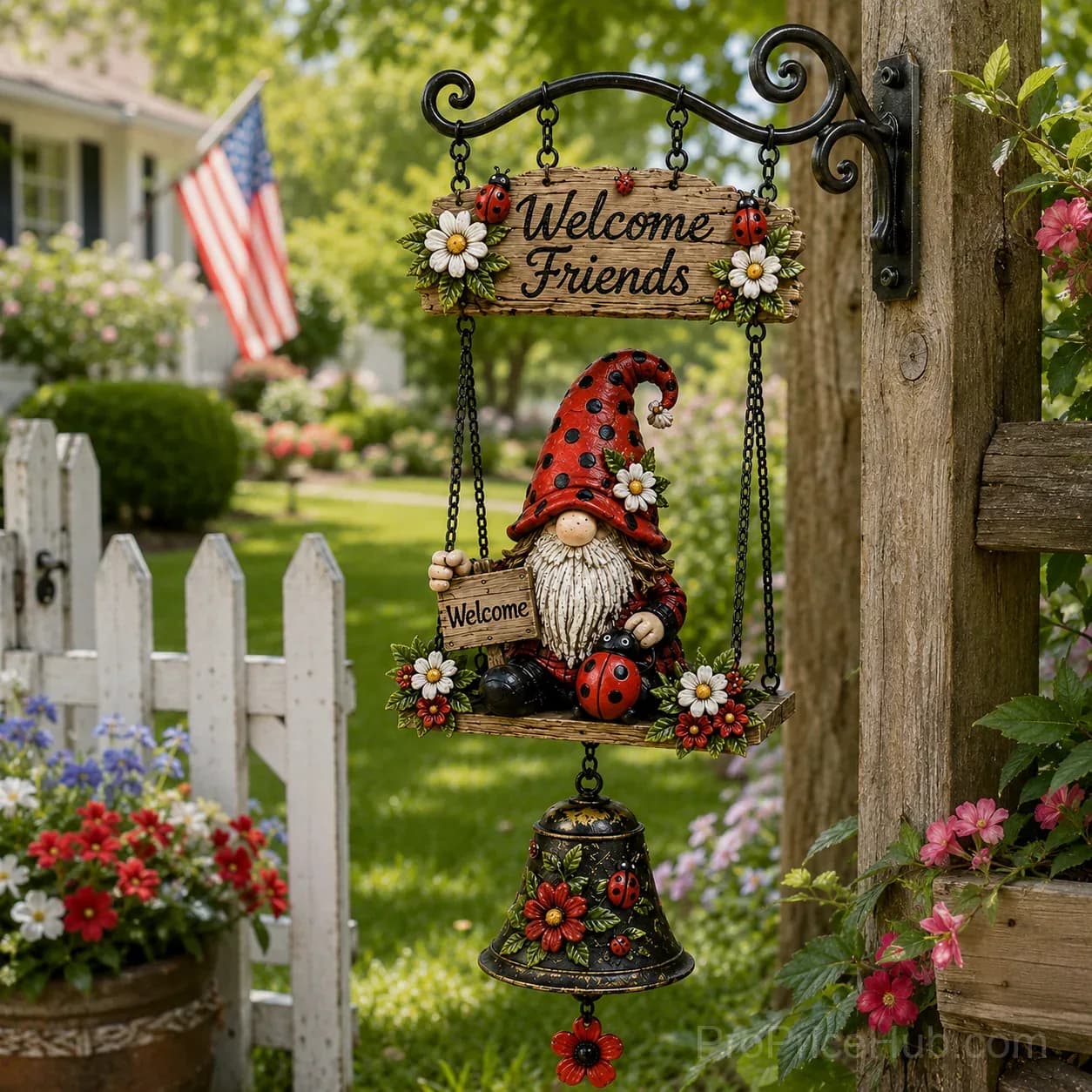 Rustic Garden Gnome Bell Outdoor Decor - Main