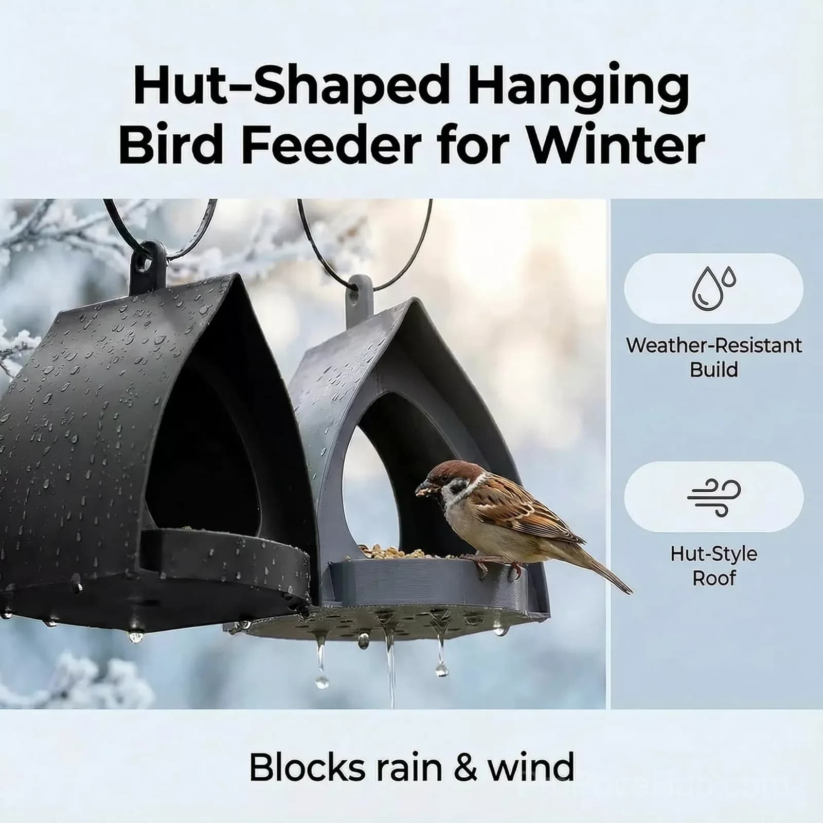 Gray Hanging Bird Feeder with Roof for Garden - View 5
