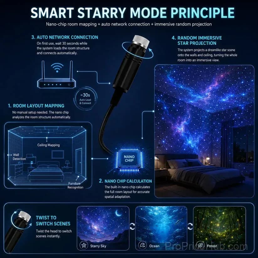 5D Galaxy Ocean Smart Projector Night Light for Bedroom & Car - Alt