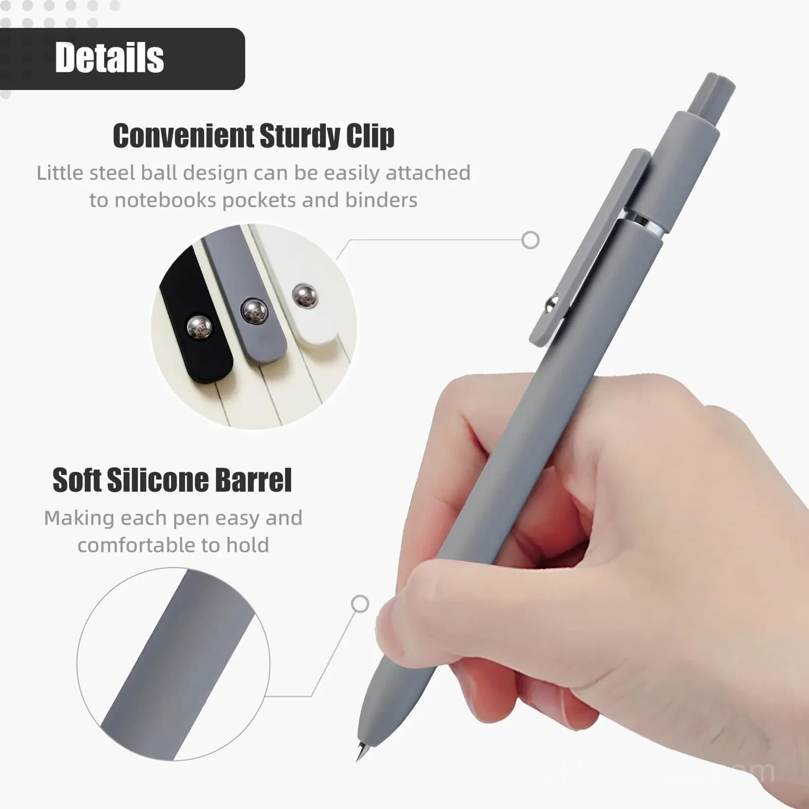 6-Pack Black Retractable Gel Pens, 0.5mm Fine Point Quick Dry - View 5