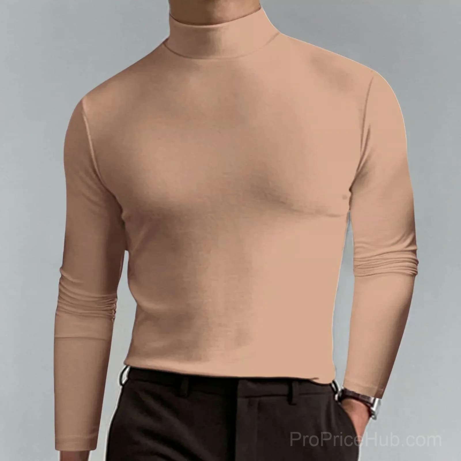 Men's High Neck Slim Fit Stretch T-Shirt, White, Small - View 11