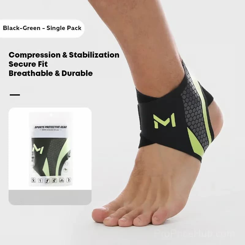 Lightweight Compression Ankle Brace Support, Black-Green - View 9