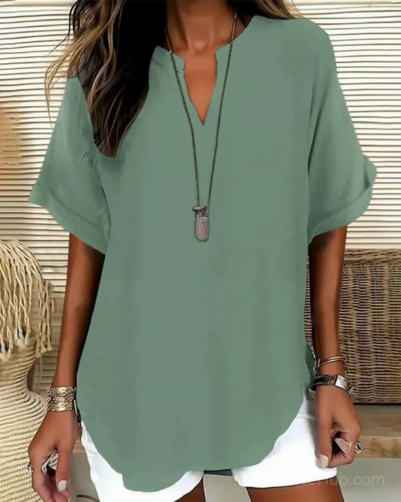 Women's Loose Solid Color Casual Blouse, Blue, US 4 (S) - View 9