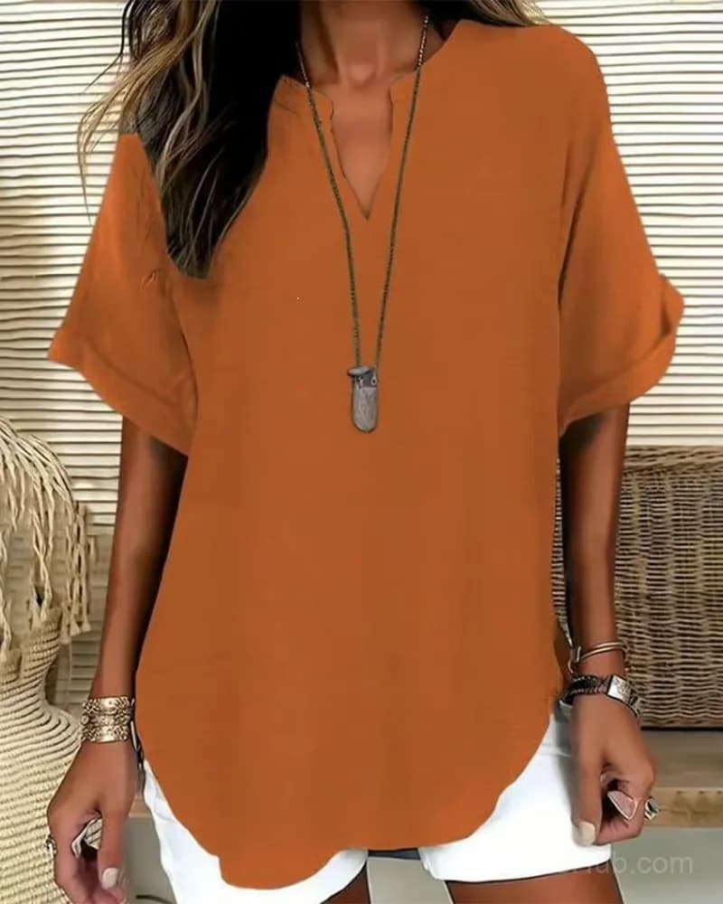 Women's Loose Solid Color Casual Blouse, Blue, US 4 (S) - View 5