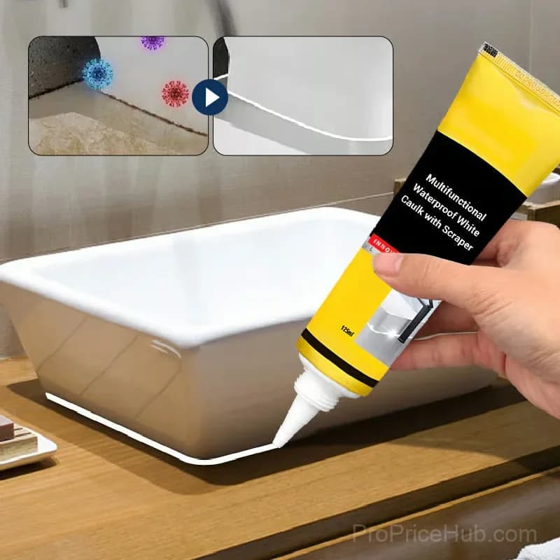Waterproof White Caulk 150ml with Narrow Nozzle and Scraper - Main