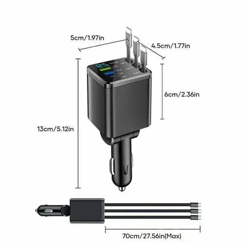 7-in-1 Retractable Car Charger with Voltage Display & Sky Light - Main