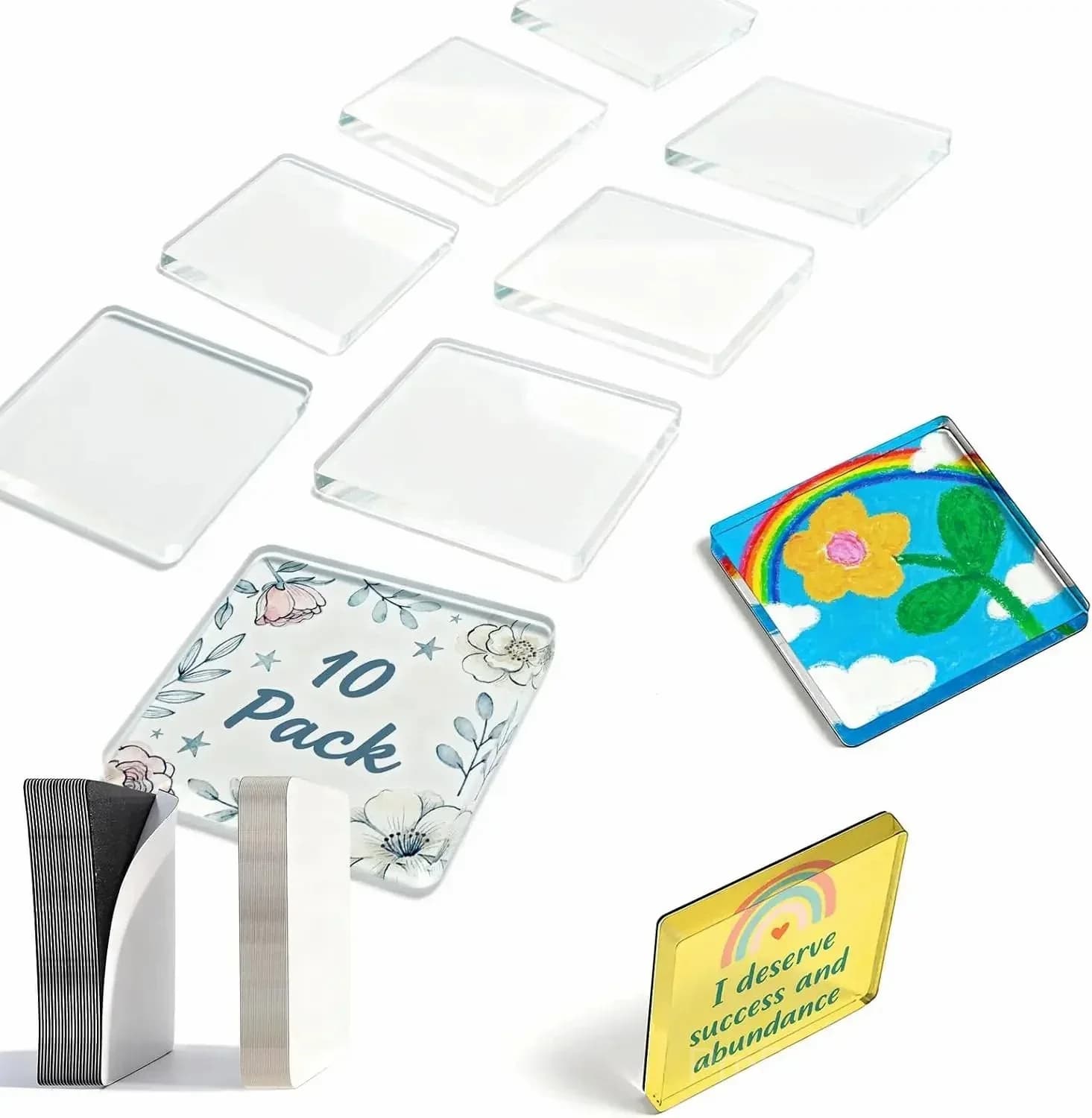 10-Pack 2x2 Clear Acrylic Square Fridge Magnet Frames with Adhesive Backing - Main