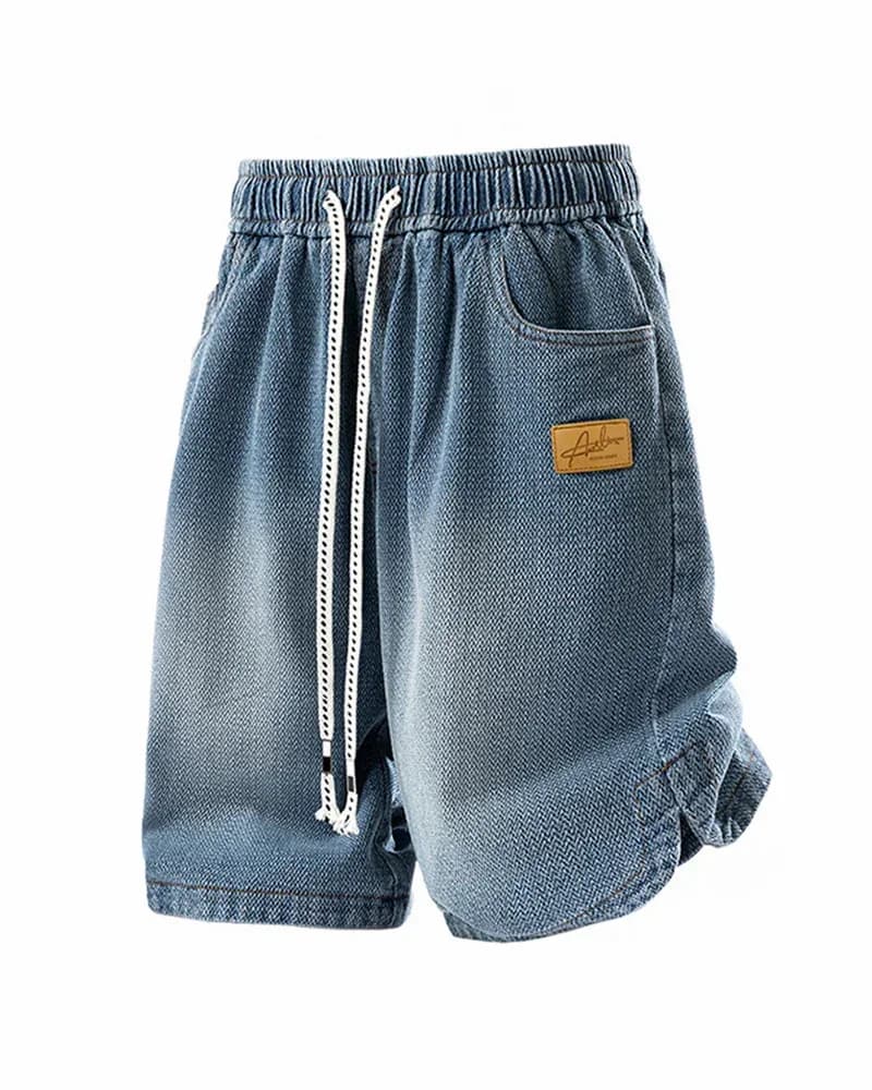 L-9XL Star-Print Denim Loose Straight Shorts - Alt