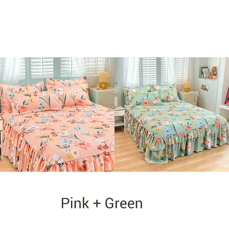 3-Piece Green Ruffled Bed Skirt Set, Cot Size 40 x 75 in - View 18
