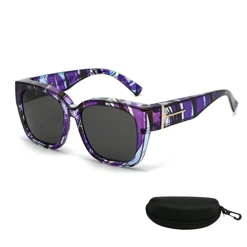 Polarized Square Wrap-Around Sunglasses, Glossy Black Frame with Case - View 8