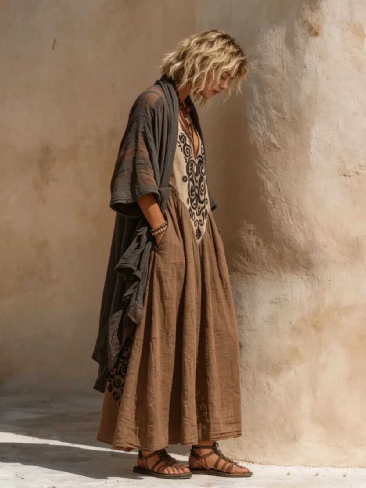 Boho Retro Loose Linen Cotton Two-Piece Set - View 4