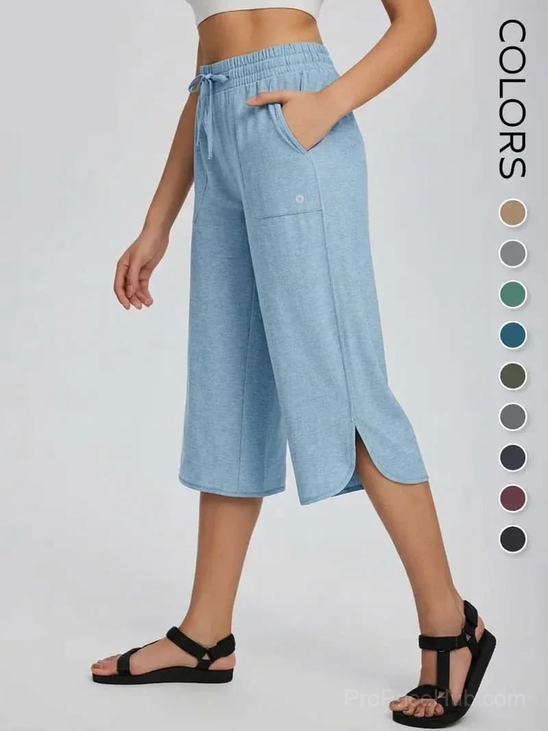 Women's Wide Leg Yoga Capris - High Waisted, Quick Dry, UPF 50+ - View 9