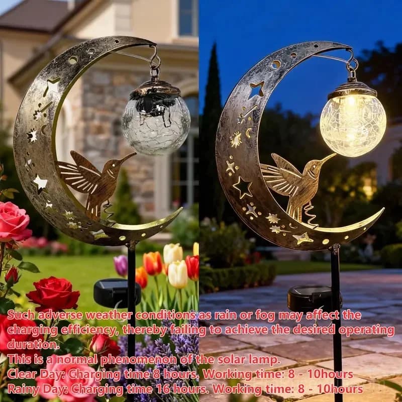 Hummingbird Moon Solar Garden Stake Light - View 7