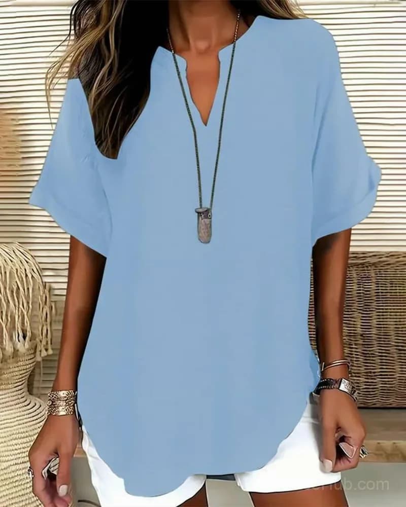 Women's Loose Solid Color Casual Blouse, Blue, US 4 (S) - View 6