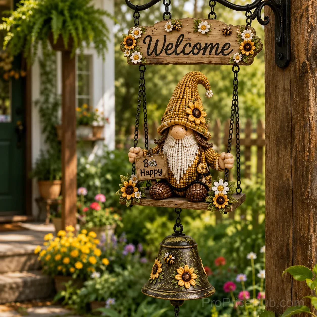 Rustic Garden Gnome Bell Outdoor Decor - View 13