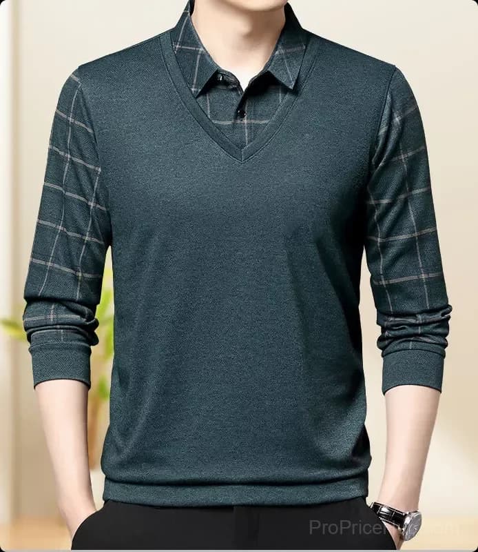Men's Faux Two-Piece Lapel Long-Sleeve Top, Grey M - View 17