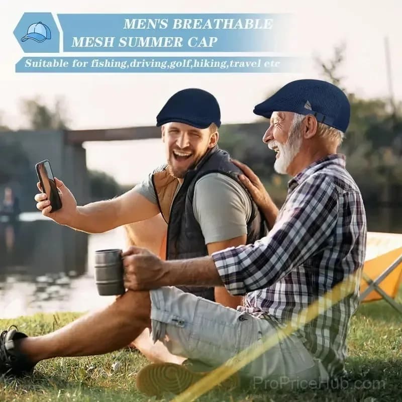 Men's Breathable Mesh Flat Cap – Adjustable Newsboy Ivy Beret Summer Hat - View 17