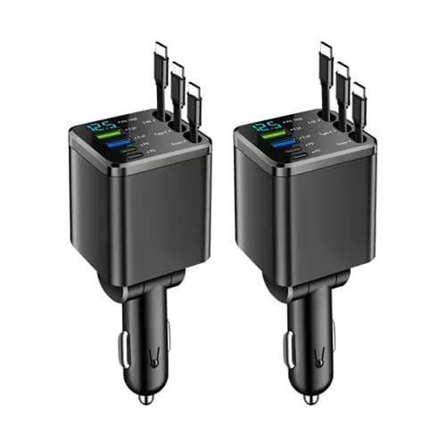 7-in-1 Retractable Car Charger with Voltage Display & Sky Light - Alt
