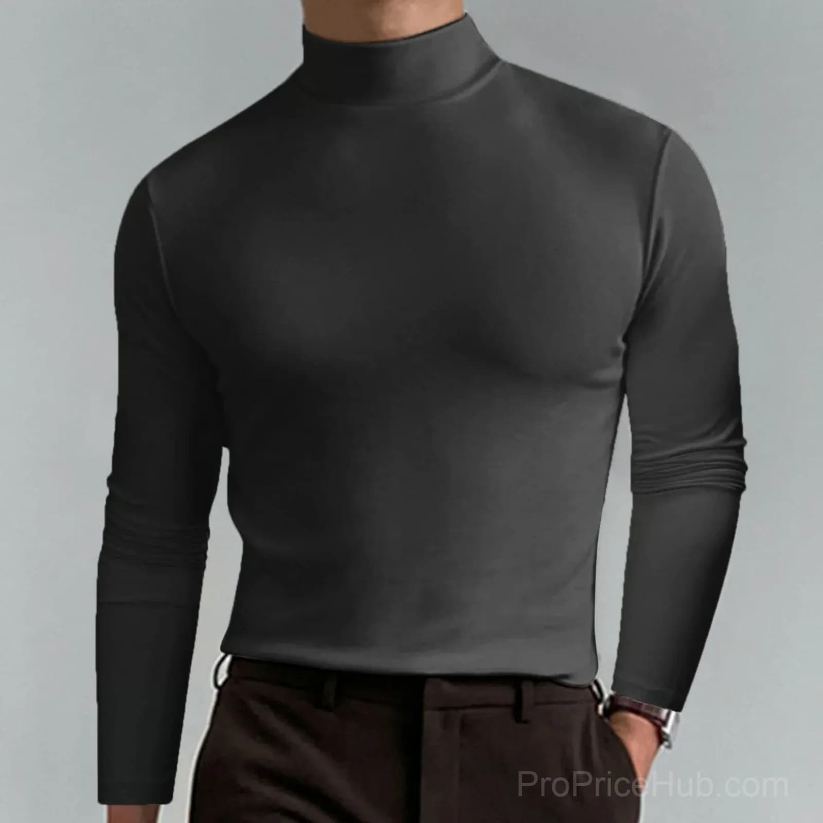 Men's High Neck Slim Fit Stretch T-Shirt, White, Small - View 4