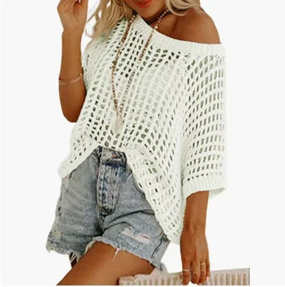 Short Sleeve Casual Crochet Knit Crop Top – Lightweight Summer Top - Main
