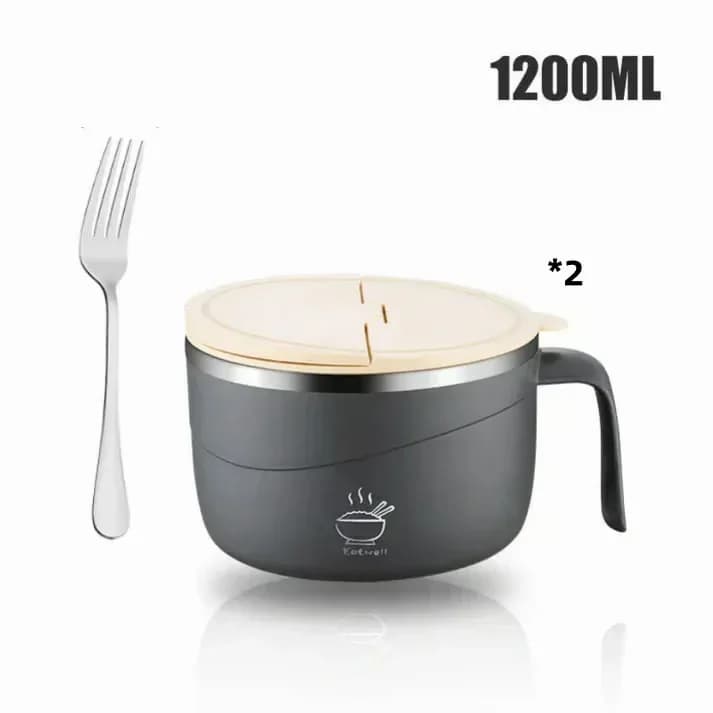 304 Stainless Steel Insulated Ramen Bowl, Black, 1200ml, 1 Pc - View 29