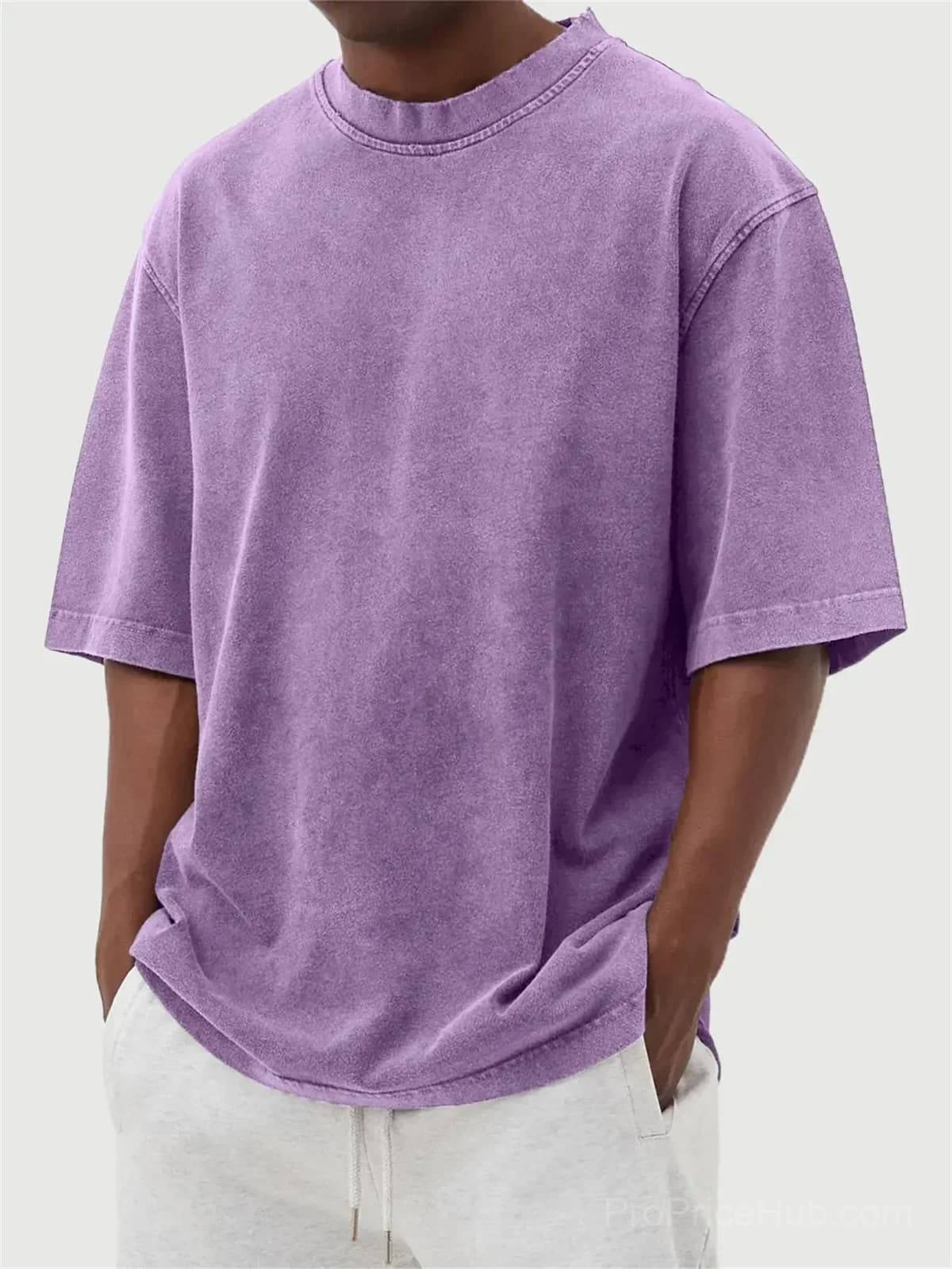 Men's Washed Solid Color Pullover T-Shirt - S to 5XL - View 19
