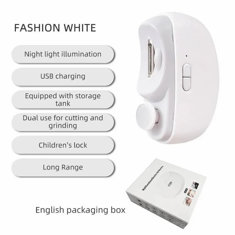 3-in-1 Automatic Electric Nail Clipper with Polisher, White - Main