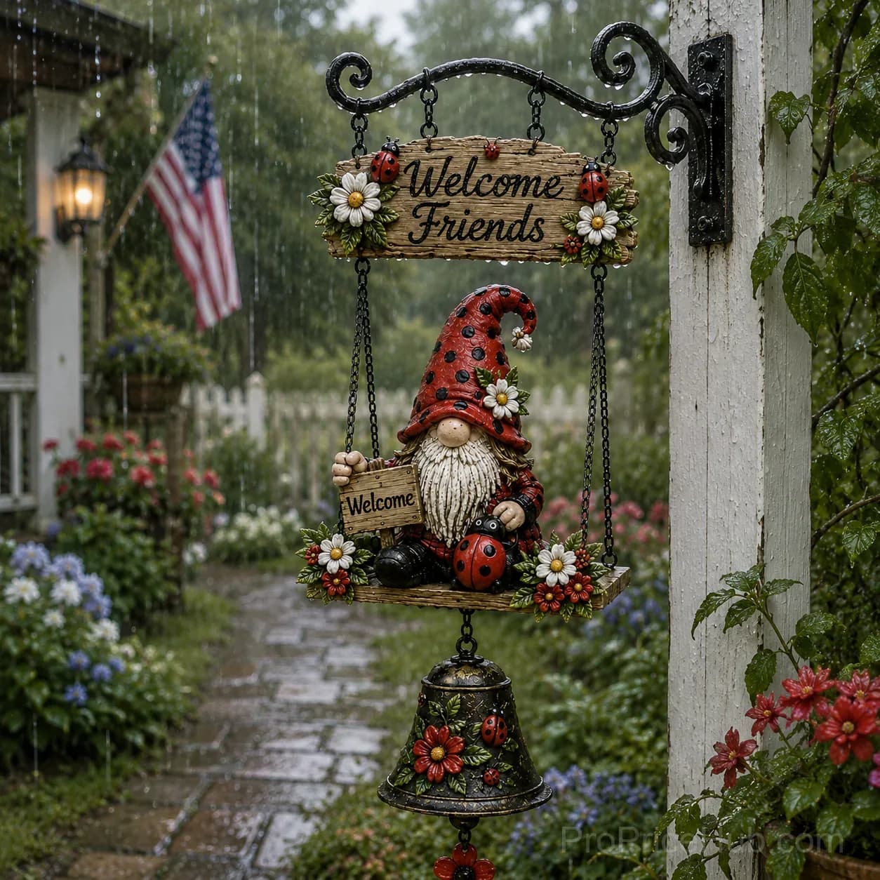 Rustic Garden Gnome Bell Outdoor Decor - View 12