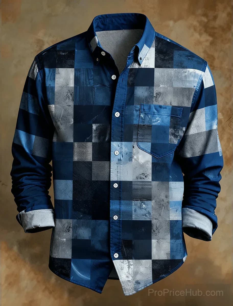 Men's Retro Abstract Art Print Comfortable Business Style Shirt - Main