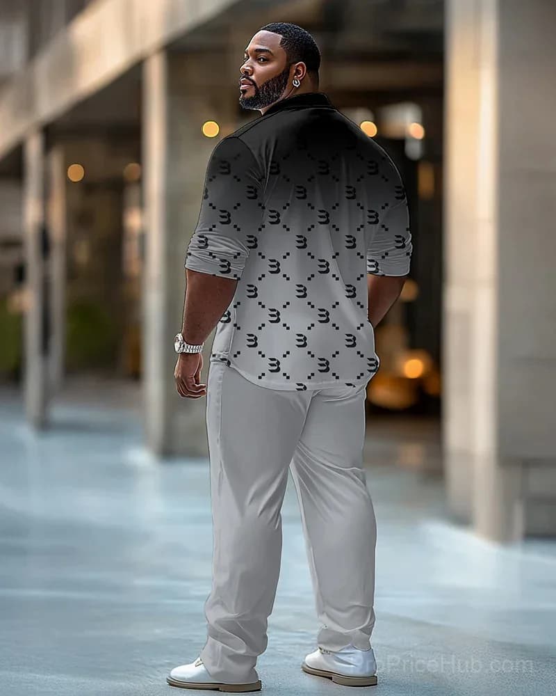 Big & Tall Men's 2-Piece Business Suit Set - Black Gray Gradient Pattern - View 5