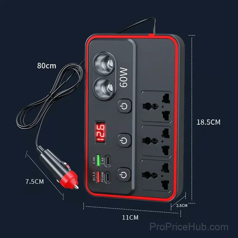 Multifunctional Car Charger with AC Outlets and USB Ports - View 10