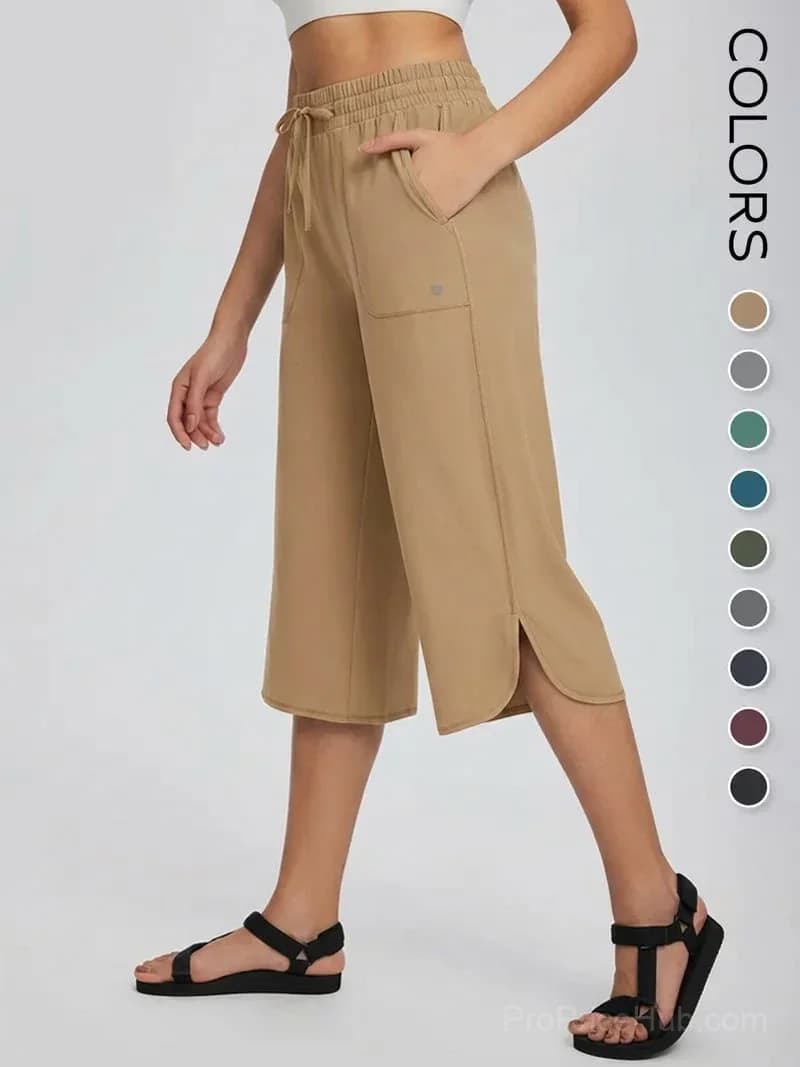 Women's Wide Leg Yoga Capris - High Waisted, Quick Dry, UPF 50+ - View 8