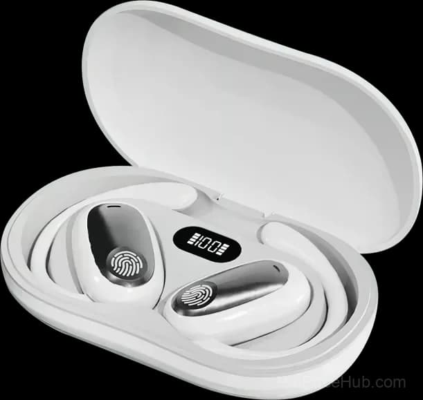 Sporty Hanging-Ear Bluetooth Earphones, Black - View 14