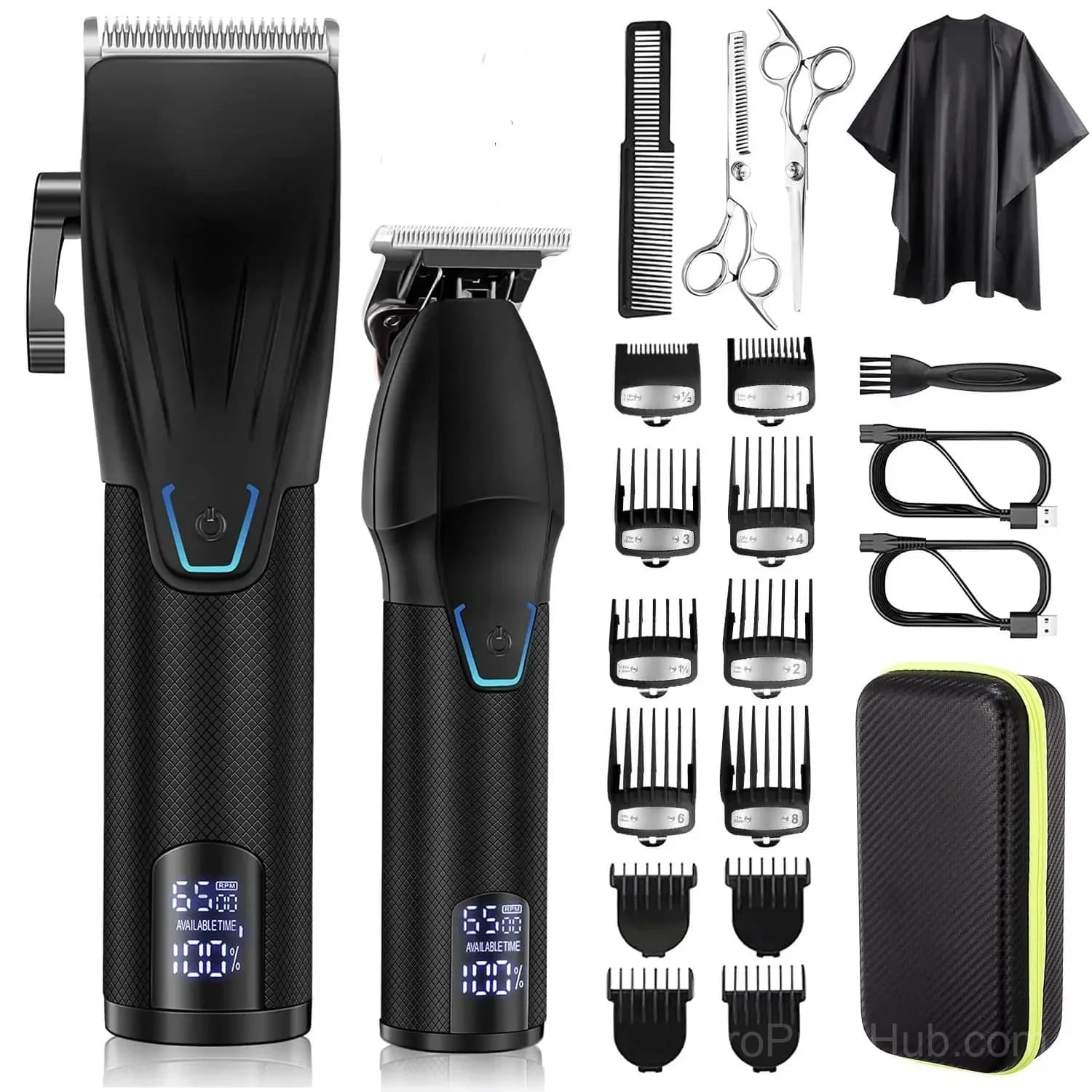 Professional Cordless Hair Clippers Trimmer Set, 1500mAh, Black - Main
