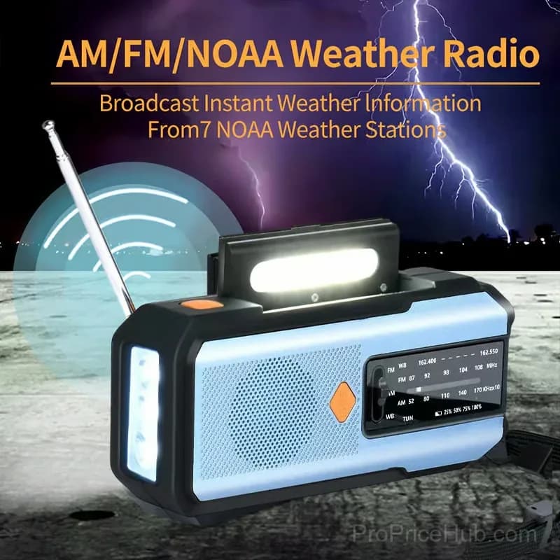 Solar Hand-Crank Emergency Weather Radio, White - Alt