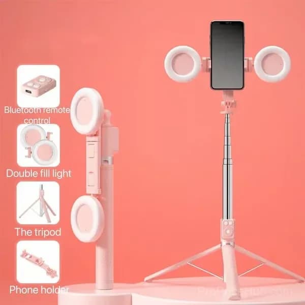 Black 6-in-1 Bluetooth Selfie Stick, No Fill Light - View 9