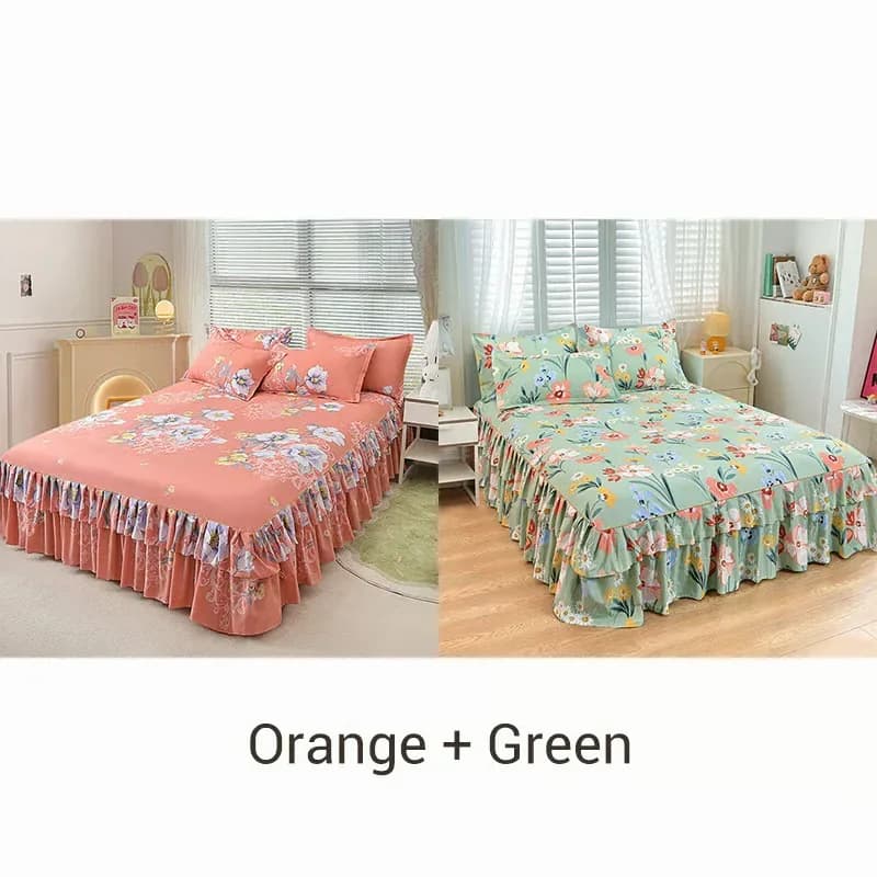 3-Piece Green Ruffled Bed Skirt Set, Cot Size 40 x 75 in - View 11