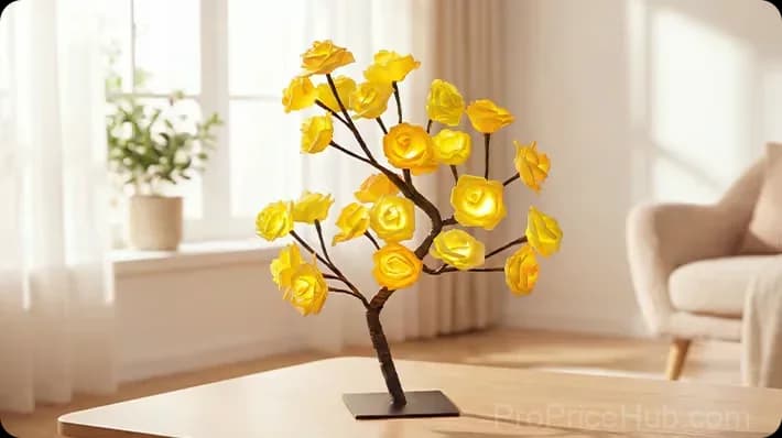 Rose Flower Tree Night Light, Multicolor with Black Base - View 19