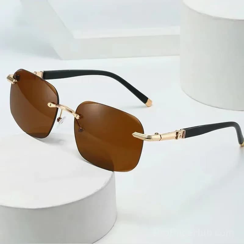 Black Rimless HD Protective Sunglasses, Metal, 1 Pair - View 2