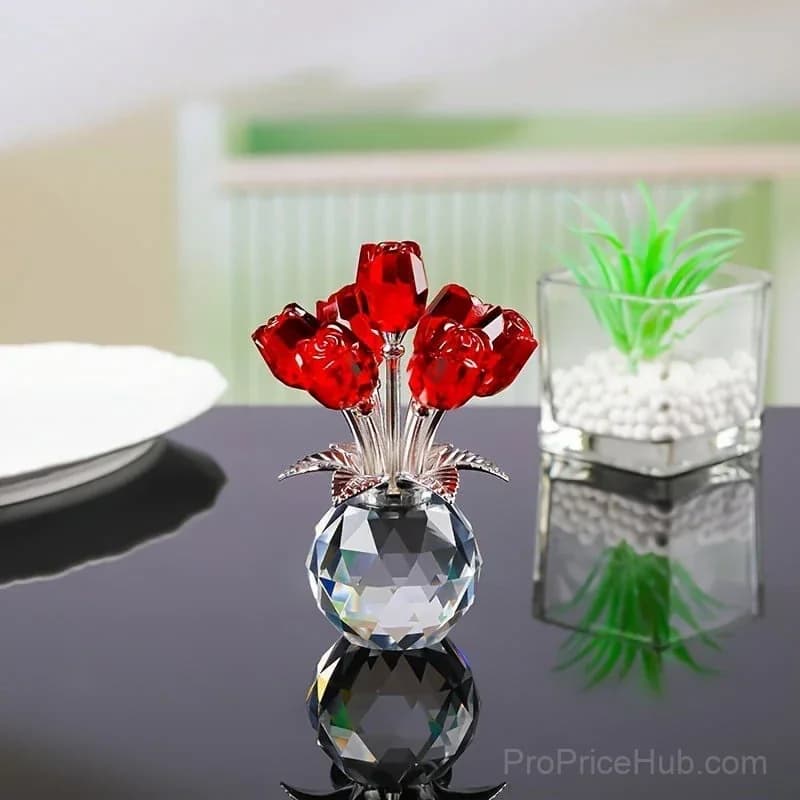 Crystal Colorful Rose Flower Figurine with Vase - View 7