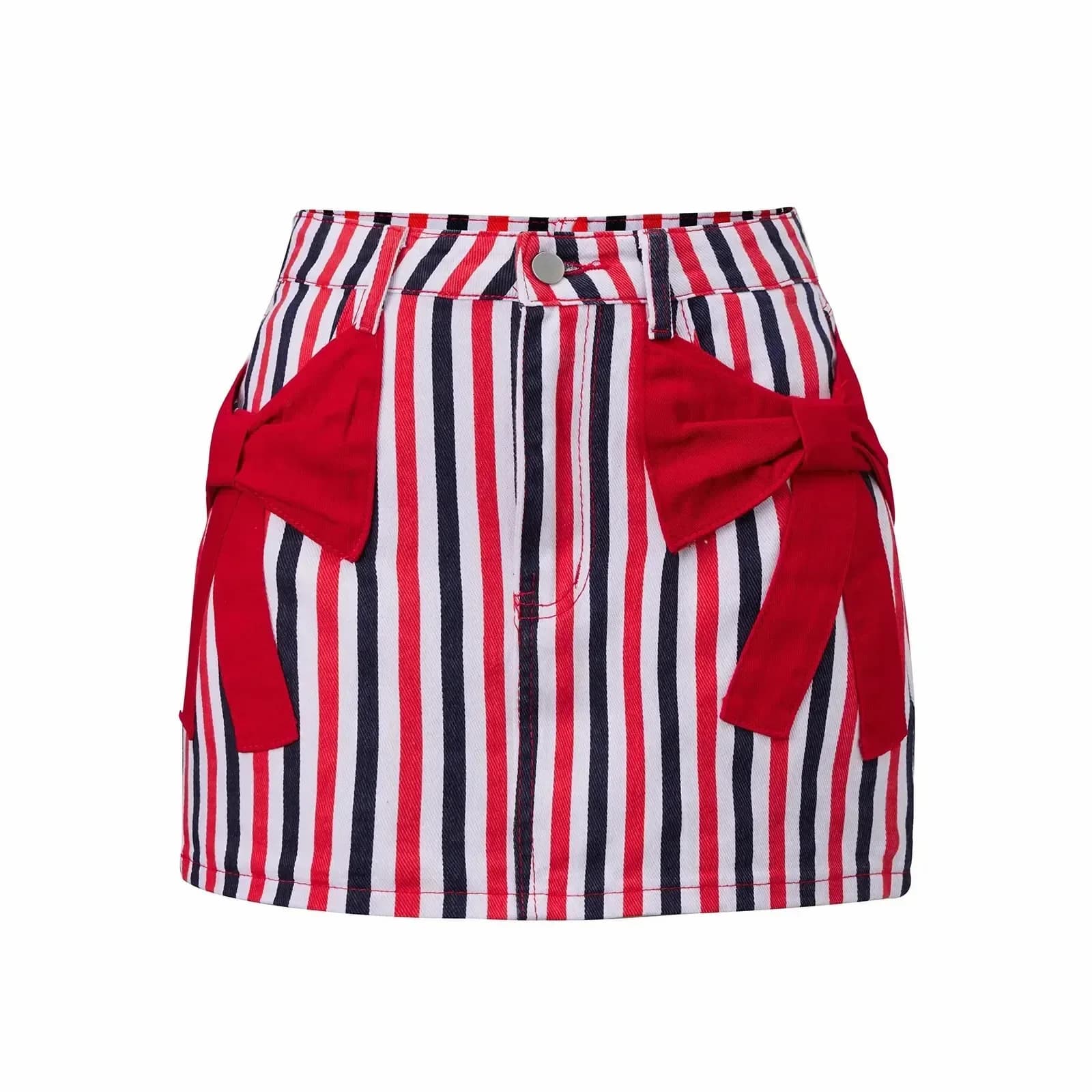 Women's Patriotic Red White Blue Striped Mini Skirt - View 8