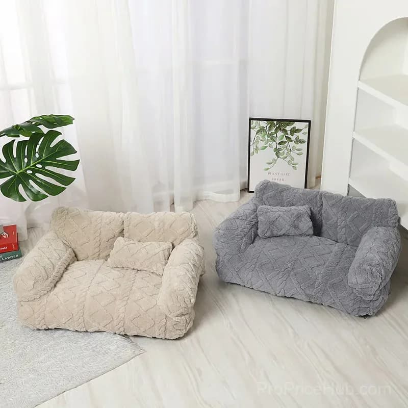 Beige Plush Pet Sofa Bed, Small 45x39x21 cm, Removable Cover - View 6