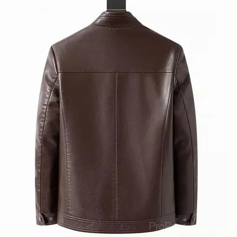 Men’s Black Leather Jacket with Warm Plush Lining, Size M - View 4