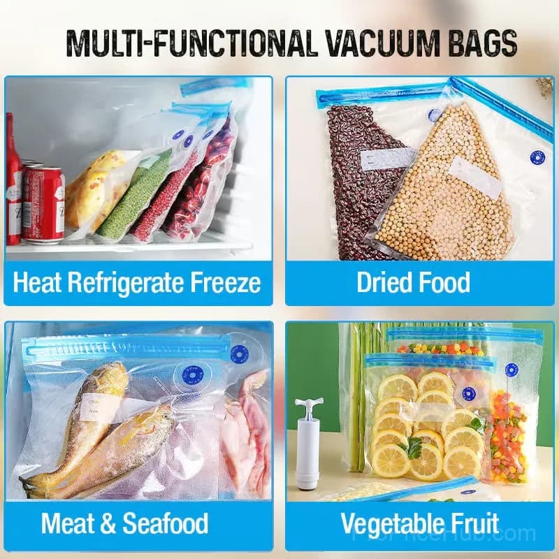 Kitchen Vacuum Storage Bag Set, Small, 15-Piece, Gray with Manual Pump - View 7