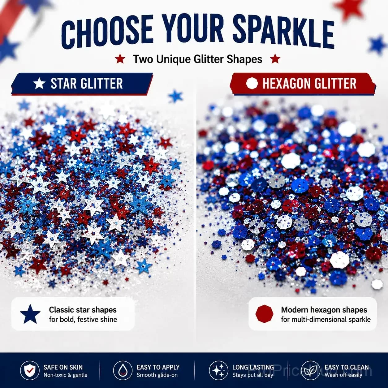 4th of July Glitter Stick - Red White Blue Body Hair Sparkle - View 4