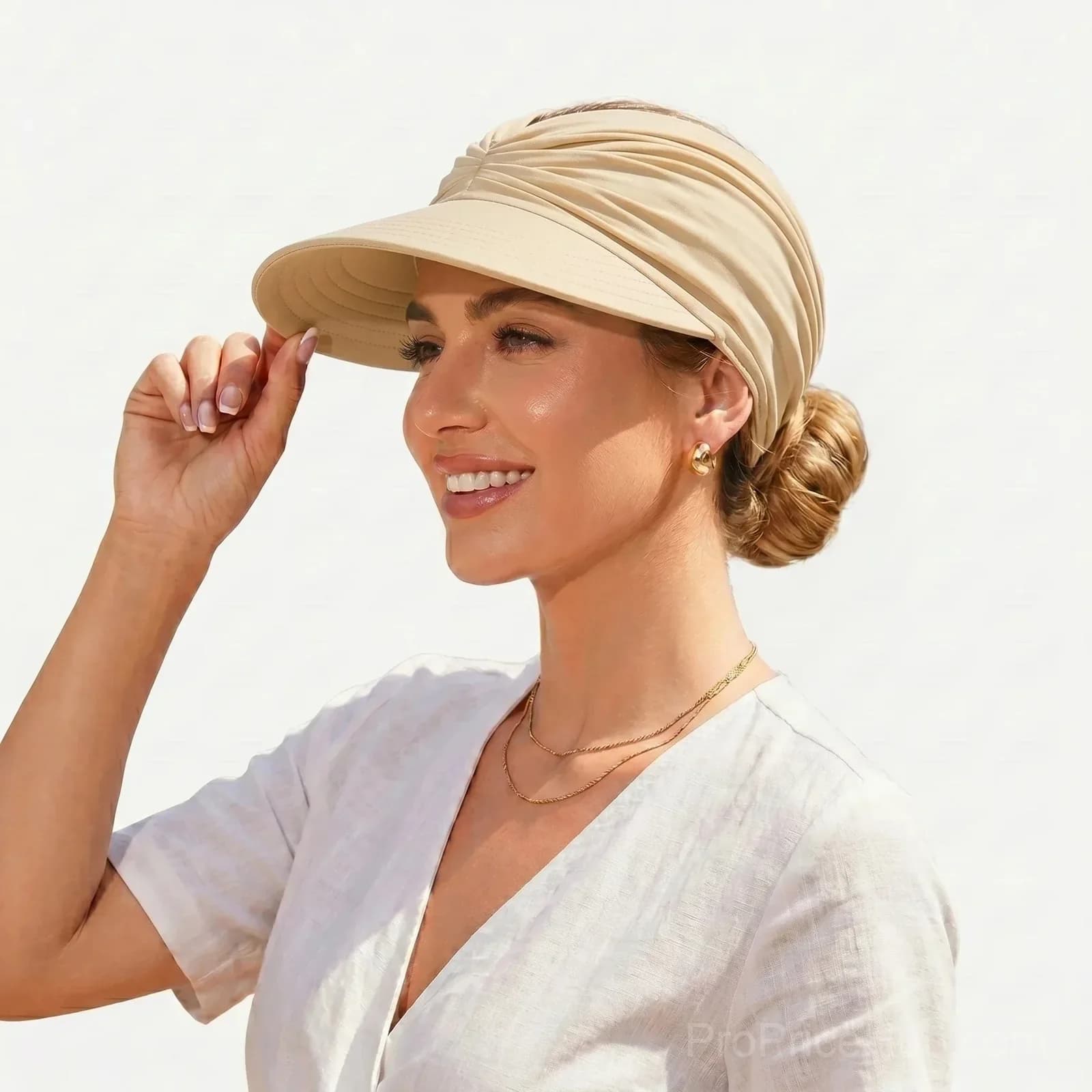 UPF 50+ White Ponytail Sun Visor Hat - View 4